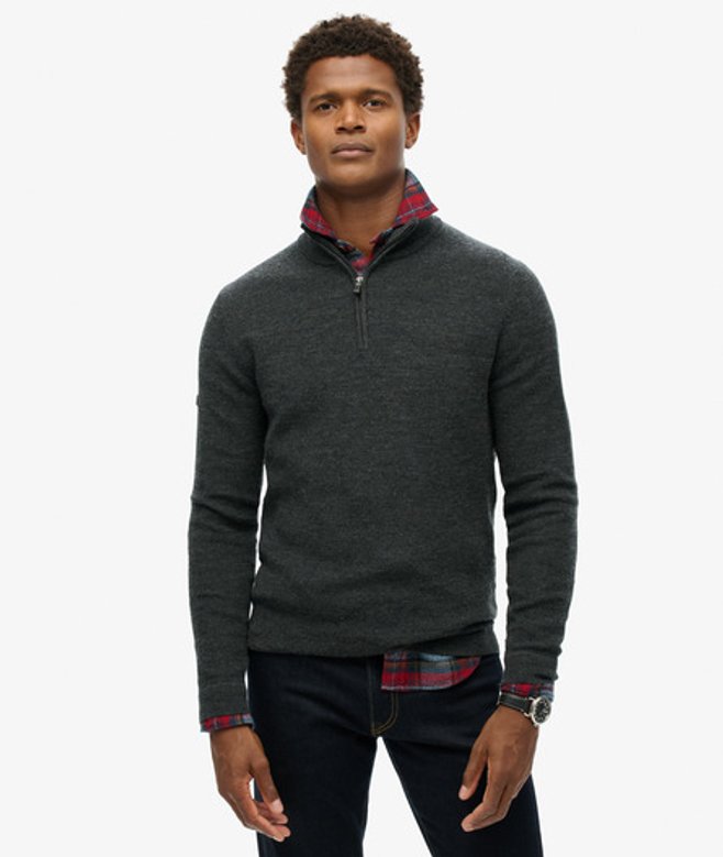 Superdry Men’s Men’s Merino Half Zip Jumper Dark Grey Dark Charcoal Marl Superdry Men’s Men’s Merino Half Zip Jumper Dark Grey Dark Charcoal Marl
