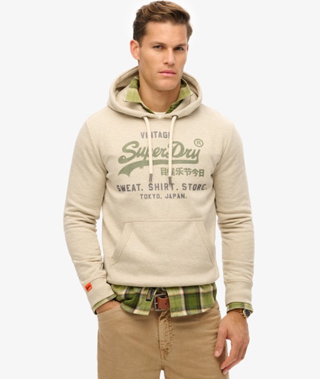 Superdry Men’s Vintage Logo Heritage Relaxed Hoodie Beige Superdry Men’s Vintage Logo Heritage Relaxed Hoodie Beige