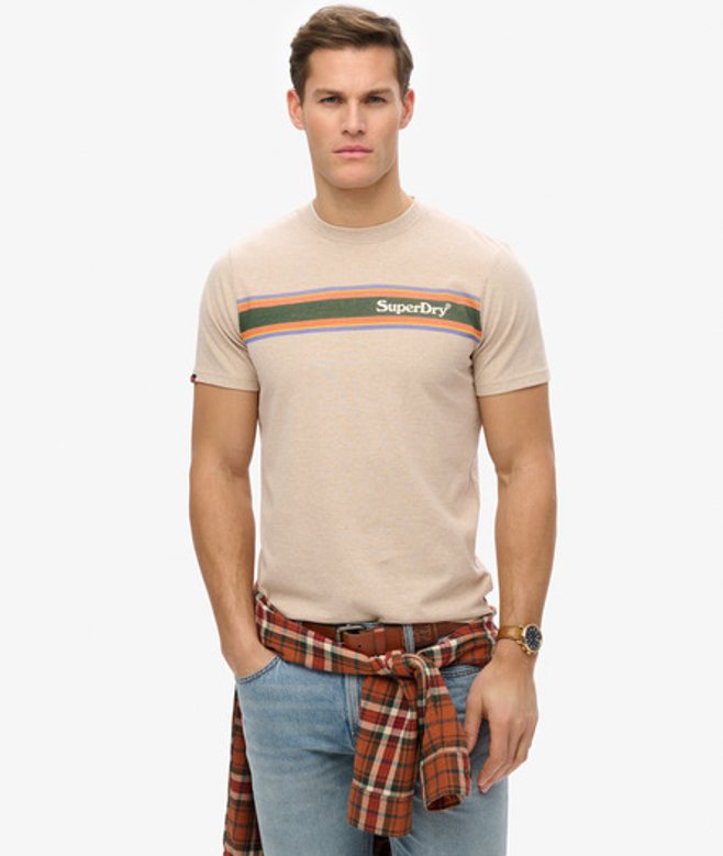 Superdry Men’s Venue Logo Stripe Relaxed shirt Beige