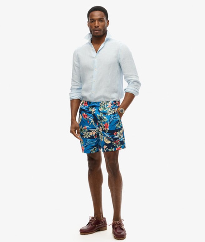 Superdry Mens Classic Hawaiian Print Recycled -Inch Swim Shorts, Blue