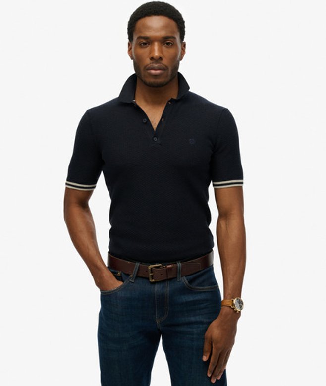 Superdry Men’s Knitted Texture Short Sleeve Polo Shirt Navy Superdry Men’s Knitted Texture Short Sleeve Polo Shirt Navy