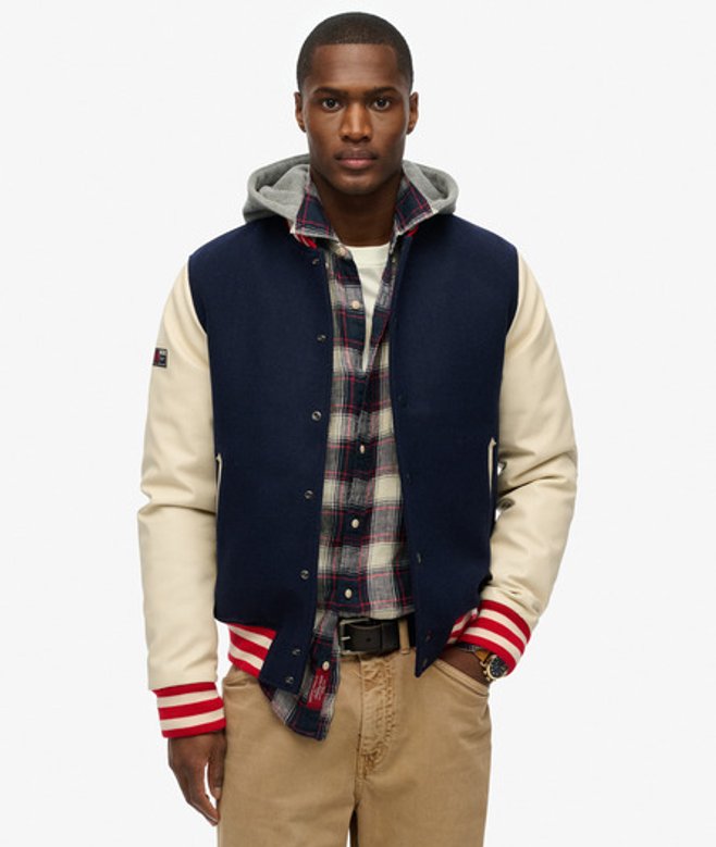Superdry Men’s Hooded College Bomber Jacket Navy Superdry Men’s Hooded College Bomber Jacket Navy