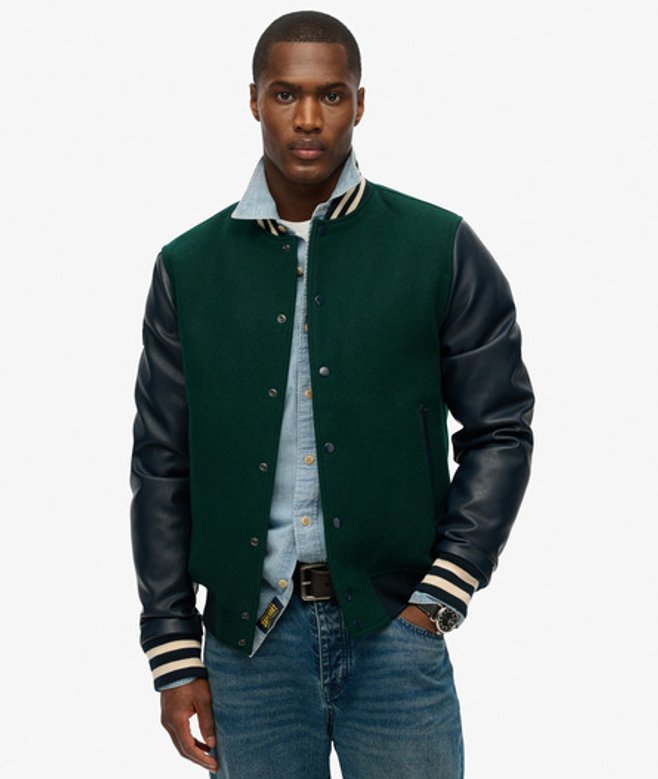 Superdry Men’s College Bomber Jacket Green Superdry Men’s College Bomber Jacket Green