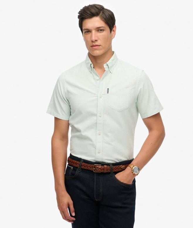 Superdry Men’s Oxford Short Sleeve Shirt Green Superdry Men’s Oxford Short Sleeve Shirt Green