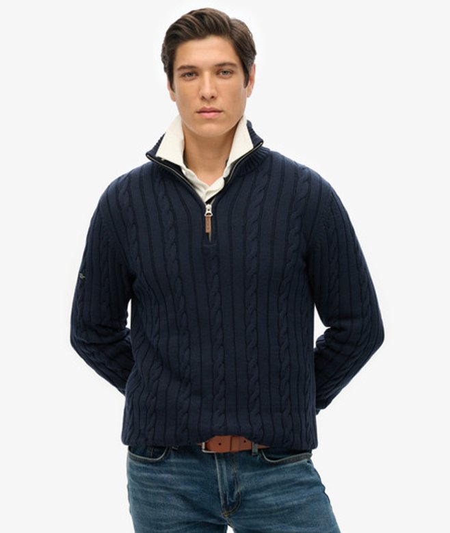 Superdry Men’s Organic Cotton Classic Cable Half-zip Jumper Navy Superdry Men’s Organic Cotton Classic Cable Half-zip Jumper Navy
