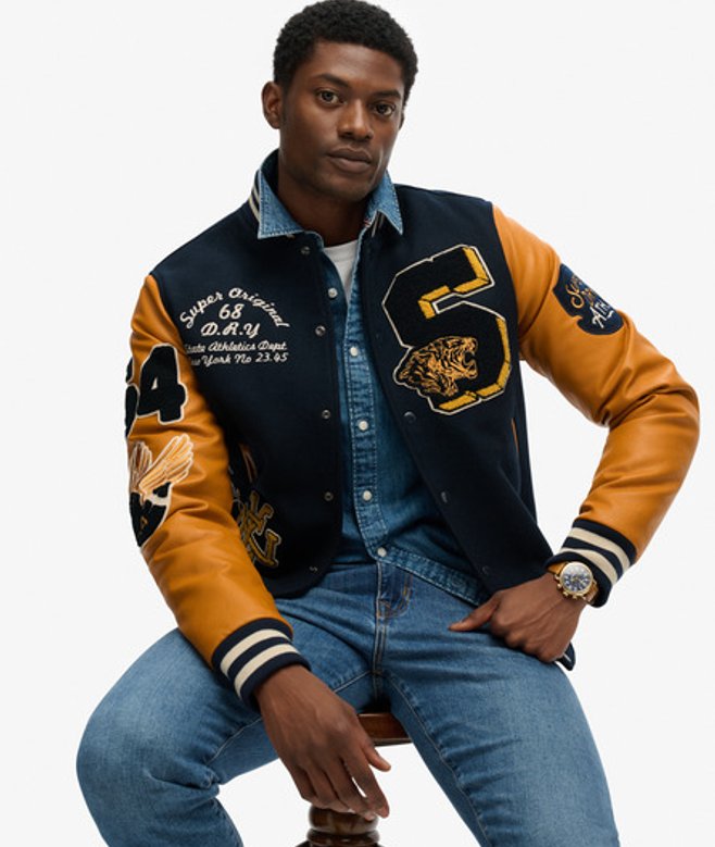 Superdry Men’s Vintage Patched Varsity Jacket Navy Superdry Men’s Vintage Patched Varsity Jacket Navy