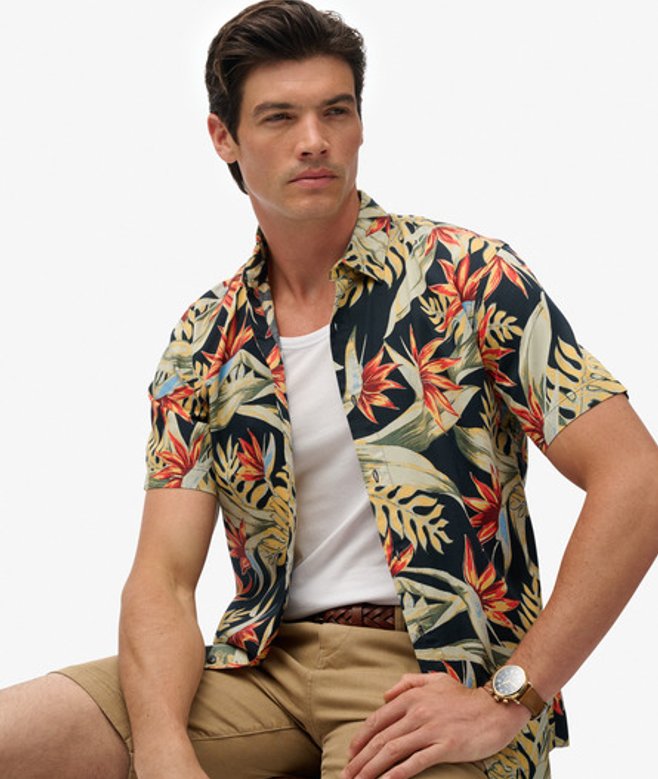 Superdry Men’s Hawaiian Printed Shirt Navy Superdry Men’s Hawaiian Printed Shirt Navy