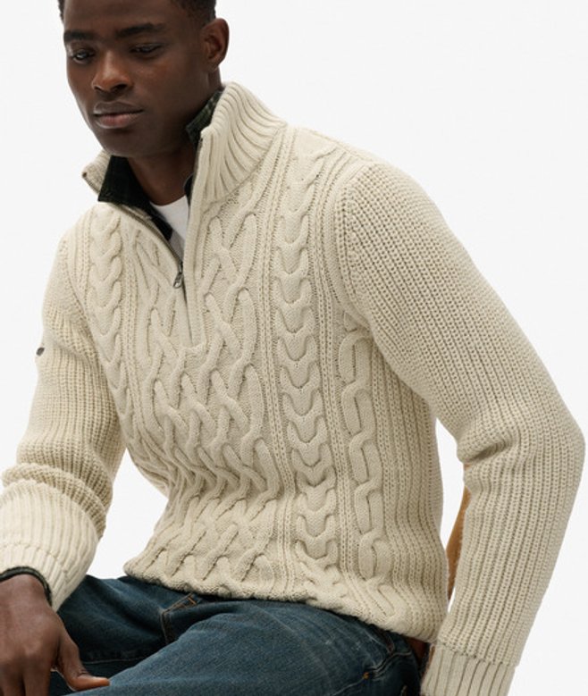 Superdry Men’s Jacob Cable Knit Half Zip Jumper Cream