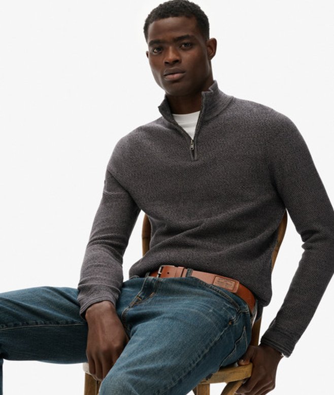 Superdry Men’s Cotton Texture Half-zip Jumper Black Superdry Men’s Cotton Texture Half-zip Jumper Black