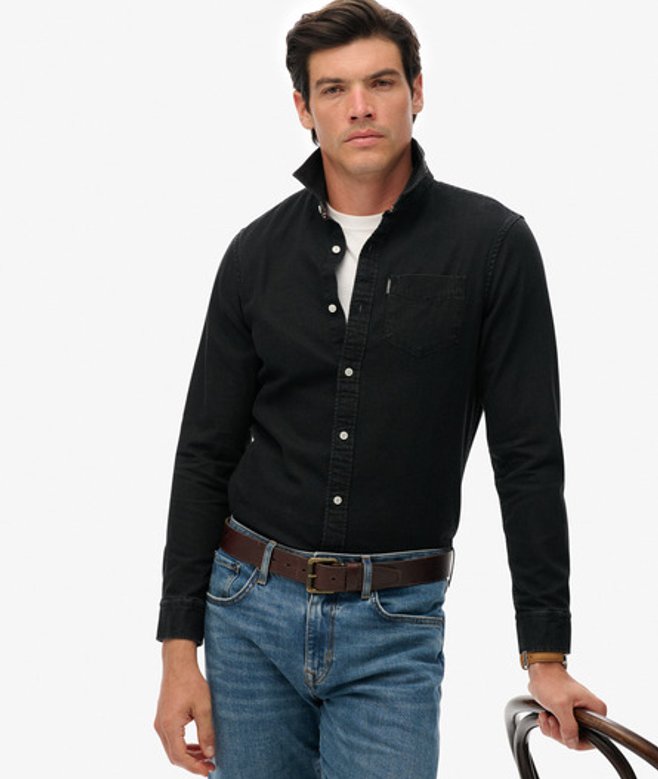 Superdry Men’s Essential Long Sleeve Denim Shirt Black