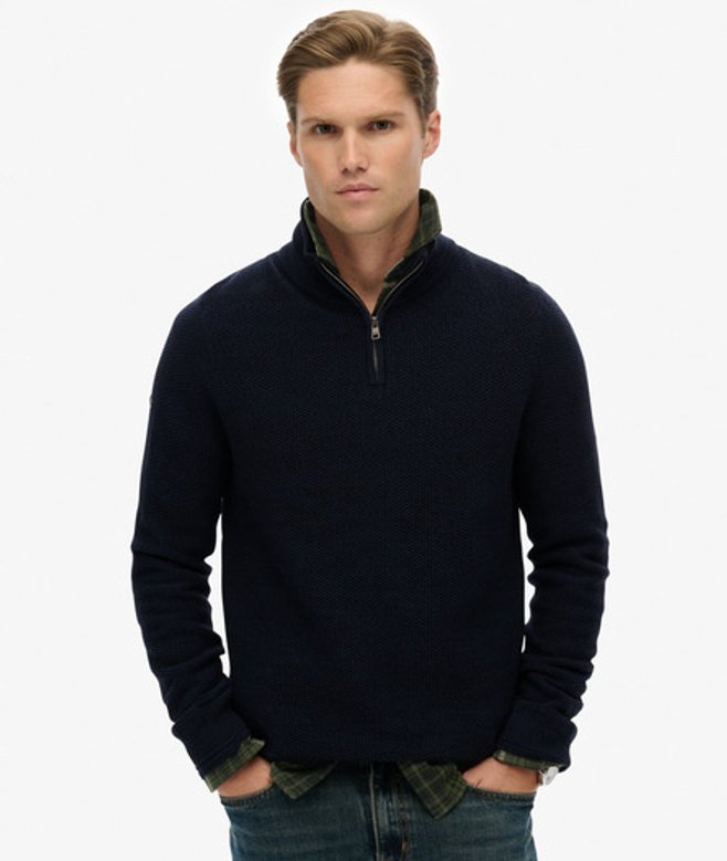 Superdry Men’s Cotton Texture Half-zip Jumper Navy Superdry Men’s Cotton Texture Half-zip Jumper Navy