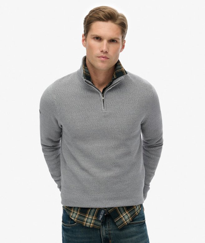 Superdry Men’s Cotton Texture Half-zip Jumper Light Grey Superdry Men’s Cotton Texture Half-zip Jumper Light Grey