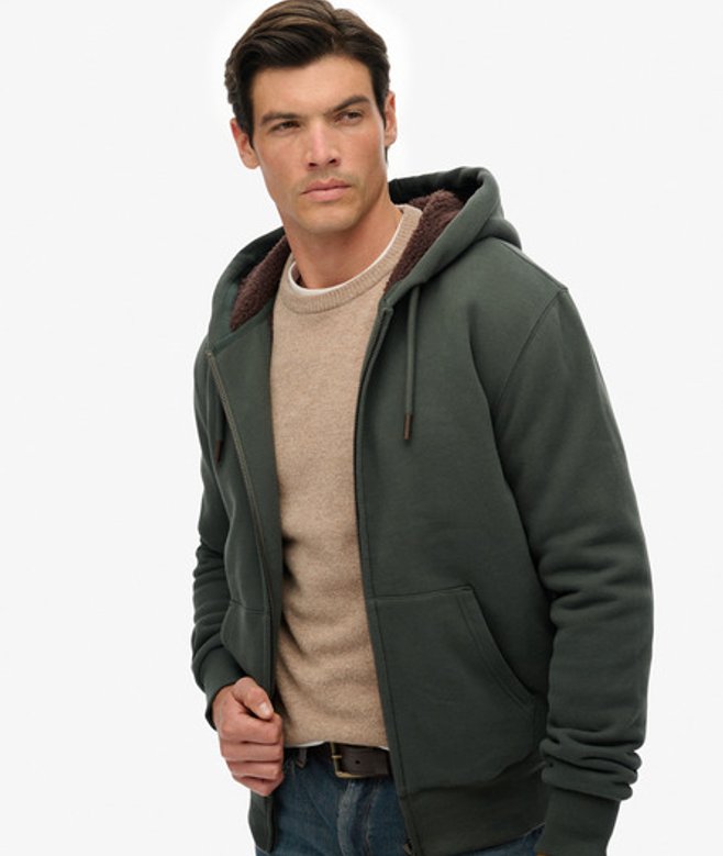 Superdry Men’s Borg Lined Zip Hoodie Green Superdry Men’s Borg Lined Zip Hoodie Green