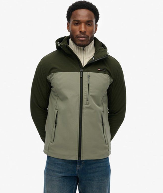Superdry Men’s Hooded Softshell Colourblock Jacket Green Superdry Men’s Hooded Softshell Colourblock Jacket Green