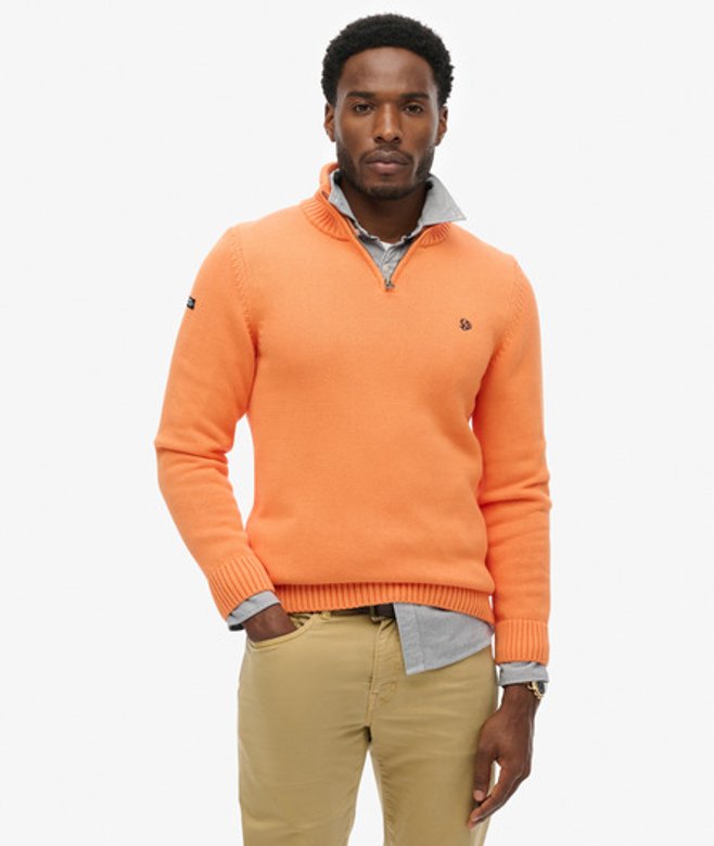 Superdry Men’s Cotton Half Zip Knit Jumper Orange Superdry Men’s Cotton Half Zip Knit Jumper Orange