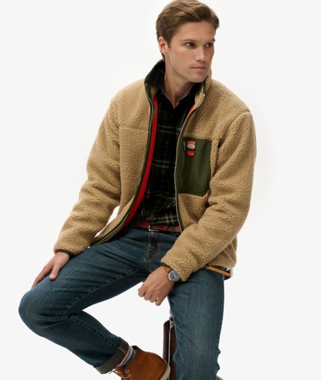 Superdry Men’s Vintage Retro Borg Fleece Jacket Brown