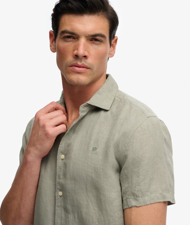 Superdry Men’s Riviera Short Sleeve Linen Shirt Green Superdry Men’s Riviera Short Sleeve Linen Shirt Green