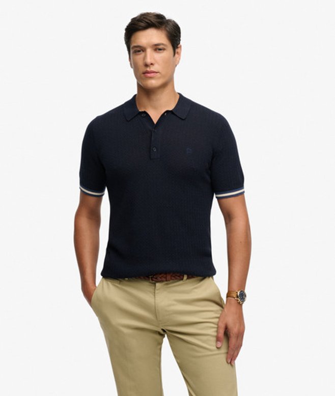 Superdry Men’s Knitted Texture Short Sleeve Polo Shirt Navy Superdry Men’s Knitted Texture Short Sleeve Polo Shirt Navy