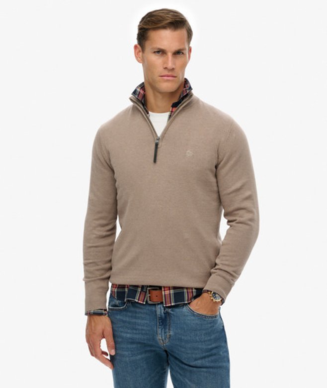 Superdry Men’s Essentials Cotton Half Zip Jumper Brown Superdry Men’s Essentials Cotton Half Zip Jumper Brown