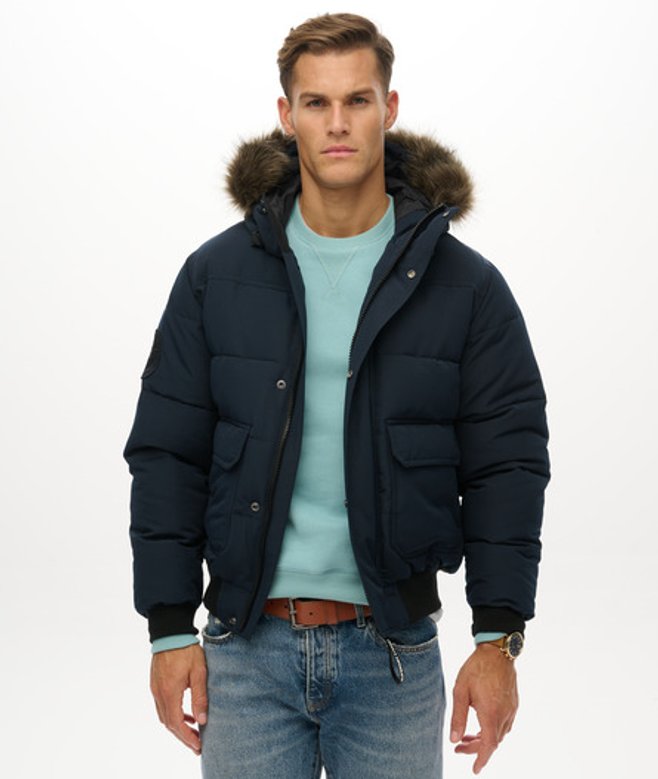 Superdry Men’s Everest Hooded Puffer Bomber Jacket Navy Superdry Men’s Everest Hooded Puffer Bomber Jacket Navy