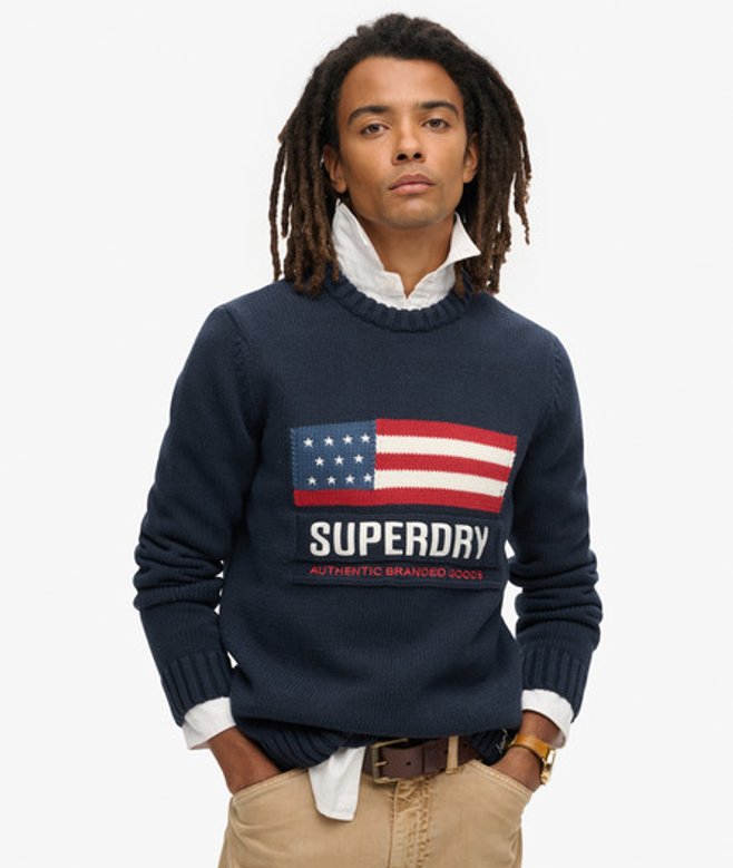 Superdry Men’s Vintage Athletic Knit Jumper Navy Superdry Men’s Vintage Athletic Knit Jumper Navy