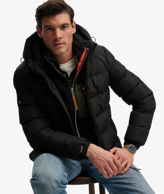 Superdry Men’s Hooded Sports Puffer Jacket Black Superdry Men’s Hooded Sports Puffer Jacket Black