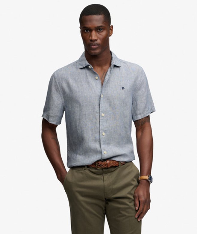 Superdry Men’s Riviera Short Sleeve Linen Shirt Light Grey Superdry Men’s Riviera Short Sleeve Linen Shirt Light Grey