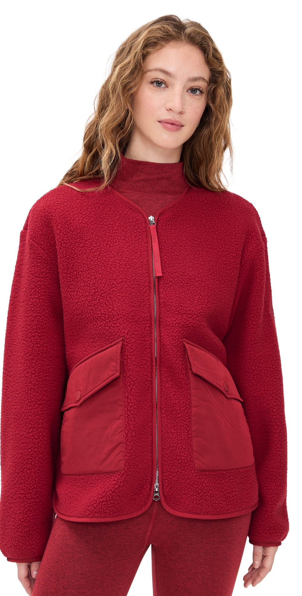 Varley Marina Collarless Fleece Jacket Red Dahlia