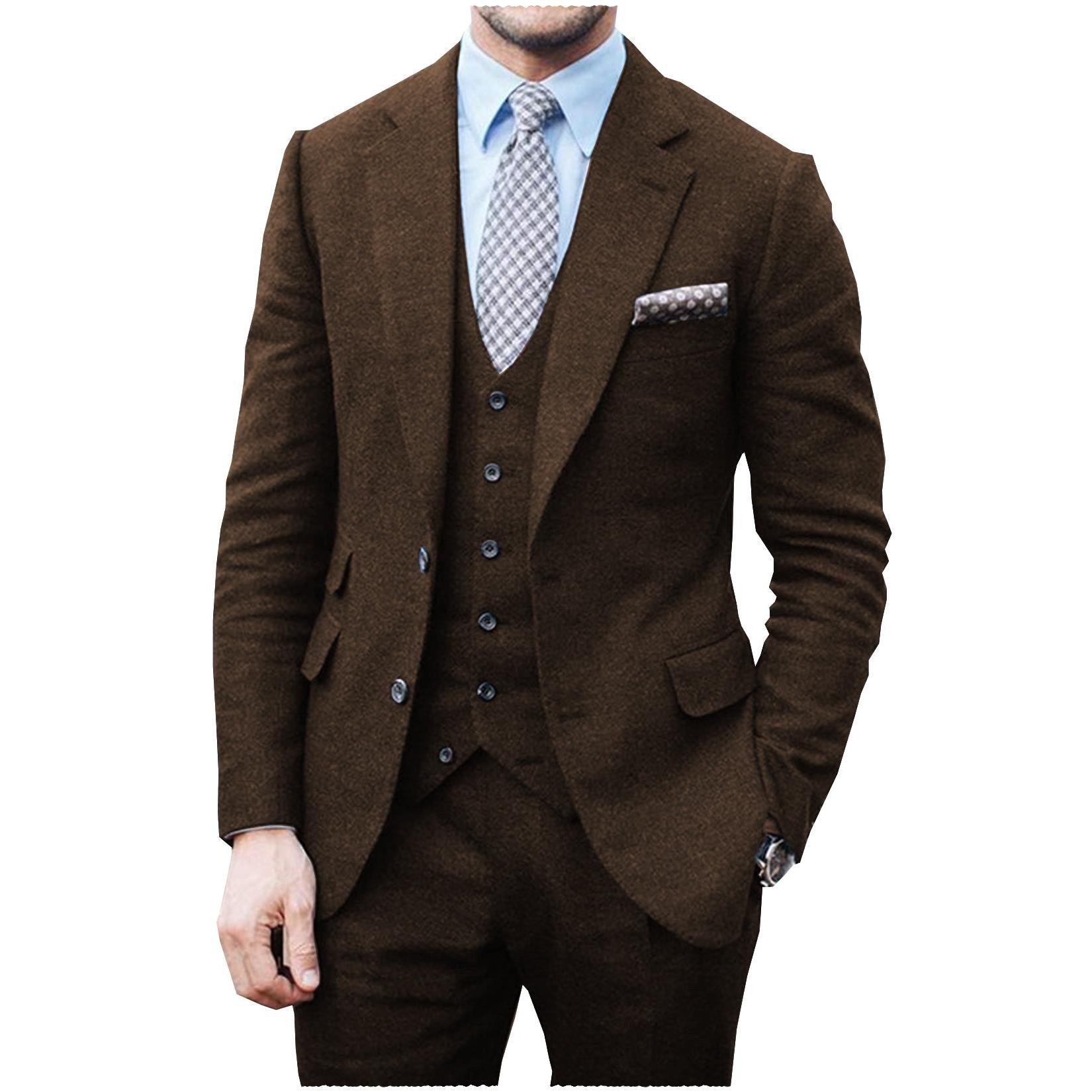 Menseventwear Vintage Classical Pieces Mens Suit Herringbone Tweed Notch Lapel Tuxedos Blazer+vest+Pants
