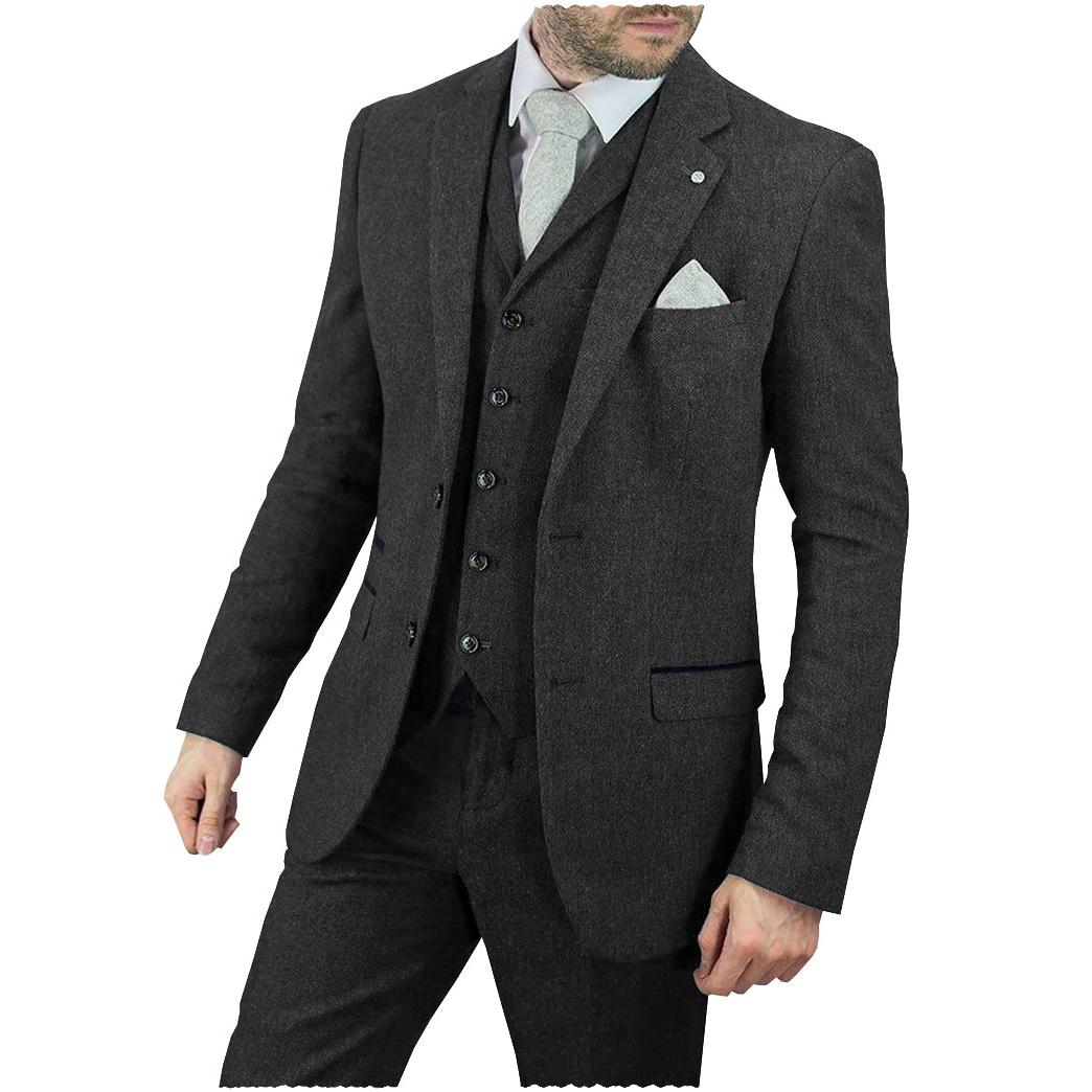 Menseventwear Vintage Classical Pieces Mens Suit Herringbone Tweed Notch Lapel Tuxedos Blazer+vest+Pants Menseventwear Vintage Classical Pieces Mens Suit Herringbone Tweed Notch Lapel Tuxedos Blazer+vest+Pants
