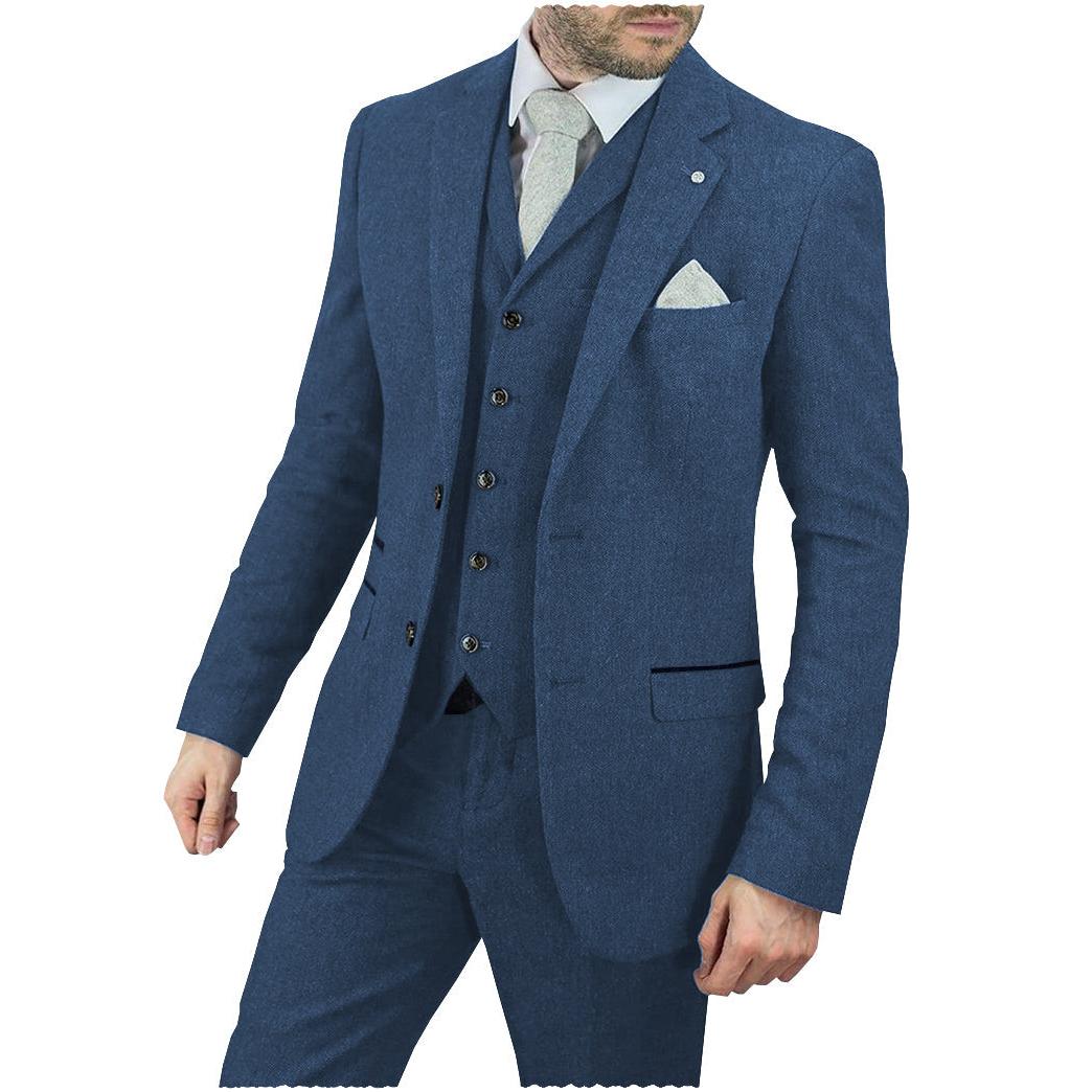 Menseventwear Vintage Classical Pieces Mens Suit Herringbone Tweed Notch Lapel Tuxedos Blazer+vest+Pants