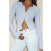 BASE Luxe Rib Button Front Long Sleeve Top Blue BASE Luxe Rib Button Front Long Sleeve Top Blue
