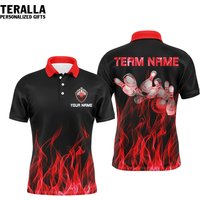 Team Red Flame Bowling Ball And Pinss Short Sleeve Polo Shirt For Men Team Red Flame Bowling Ball And Pinss Short Sleeve Polo Shirt For Men