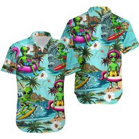 Tropical Alien Hawaiian Shirt, Alien Button Down Shirt Summer Beach Aloha