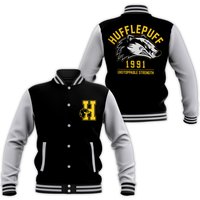 Harry Potter Hufflepuff Varsity Jacket – Blackgrey Harry Potter Hufflepuff Varsity Jacket – Blackgrey