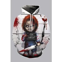 d White Digital Horror Doll Printed Hooded Sweatshirt