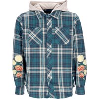 Layne Two-fer Flannel Men’s Long Sleeve Hooded Shirt Dark Green