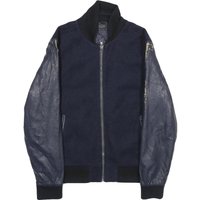 ZARA Mens Navy Blue Wool Blend Bomber Jacket M Leather Sleeves Zip Fastening ZARA Mens Navy Blue Wool Blend Bomber Jacket M Leather Sleeves Zip Fastening
