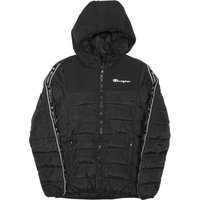 CHAMPION Mens Black Zip Jacket Polyester Blend Puffer Logo Tape Hooded CHAMPION Mens Black Zip Jacket Polyester Blend Puffer Logo Tape Hooded