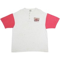 COTTON KING Mens White & Red Graphic Shirt Short Sleeve Henley Button COTTON KING Mens White & Red Graphic Shirt Short Sleeve Henley Button