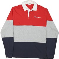CHAMPION Mens Red & Grey & Navy Long Sleeve Colourblock M Cotton Polo Shirt
