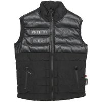 PHILIPP PLEIN Mens Black Leather & Cotton Quilted Gilet M Jacket Zip Sleeveless