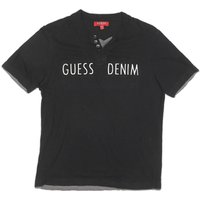 GUESS Mens Black Cotton Blend Graphic Shirt M Short Sleeve Henley Neck Casual
