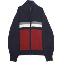 TOMMY HILFIGER Mens Navy Blue Red Grey Wool Blend Patterned Jumper Zip Neck TOMMY HILFIGER Mens Navy Blue Red Grey Wool Blend Patterned Jumper Zip Neck