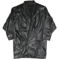 Mens Black Faux Leather Button Jacket Woven Relaxed Fit Long Sleeve Plain Mens Black Faux Leather Button Jacket Woven Relaxed Fit Long Sleeve Plain