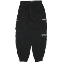 FB SISTER Mens Cotton Blend Black Relaxed Cargo Trousers W L Drawstring