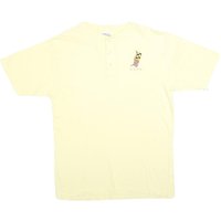 HANES Mens Cream Henley Shirt Short Sleeve Cotton Blend Flag Graphic HANES Mens Cream Henley Shirt Short Sleeve Cotton Blend Flag Graphic