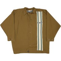 BLOND Mens Brown & Cream Button Jacket M Polyester Blend Stripe Casual Overshirt