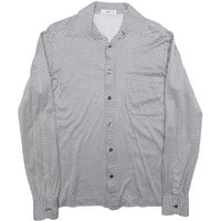 LAVIN Mens White & Navy Patterned Shirt M Smart Casual Long Sleeve Fashion