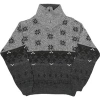 NICK TAYLOR SPORTSWEAR Mens Grey Black Patterned Roll Neck Chunky Knit Jumper